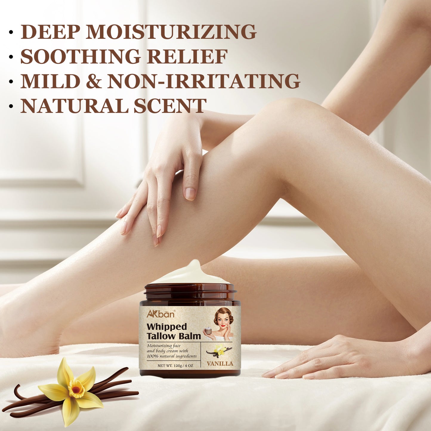 Hand Mixed Whipped Tallow Balm - Gentle And Moisturizing, Rich In Vanilla Essential Oil And Olive Oil