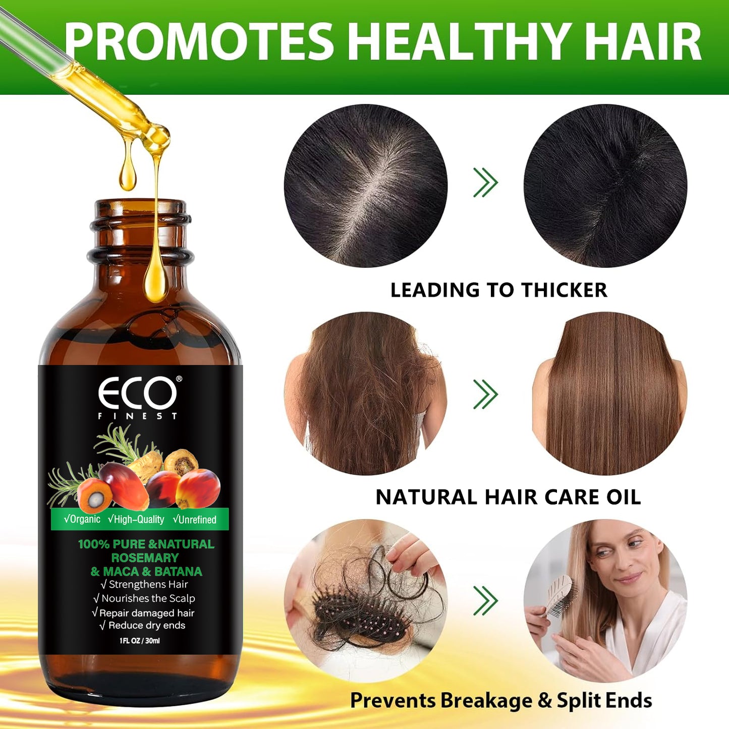 100% Pure &Natural Rosemary& Maca & Batana Oil - 1 fl oz + 1 fl oz