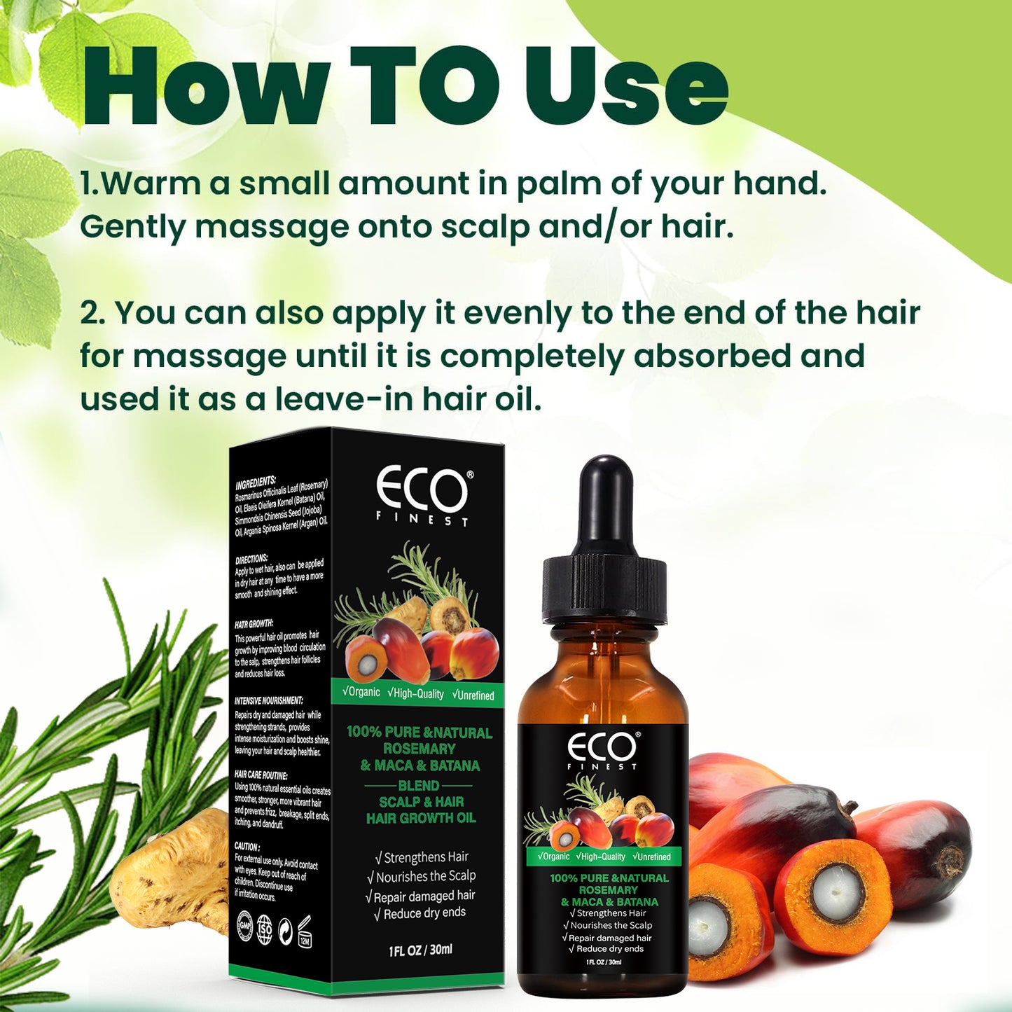 100% Pure &Natural Rosemary& Maca & Batana Oil - 1 fl oz + 1 fl oz