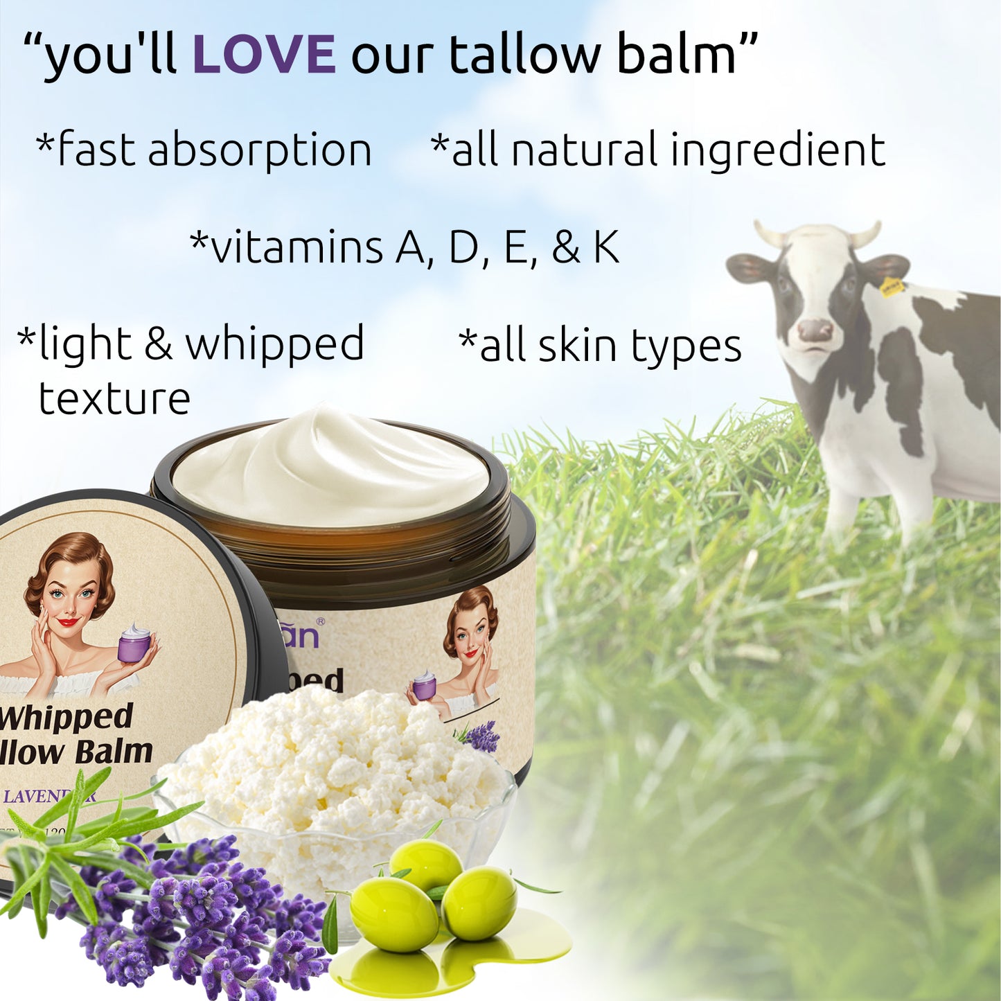 Hand Mixed Beef Fat Cream - Gentle And Moisturizing, Rich In Organic Lavender Essential Oil And Olive Oil