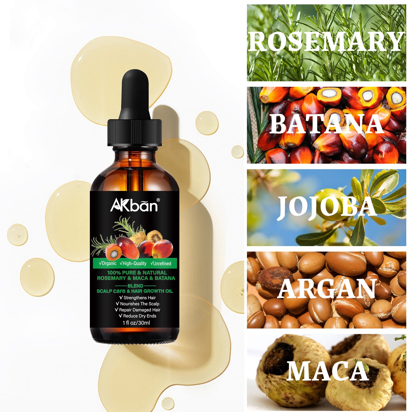100% Pure &Natural Rosemary& Maca & Batana Oil - 1 fl oz + 1 fl oz