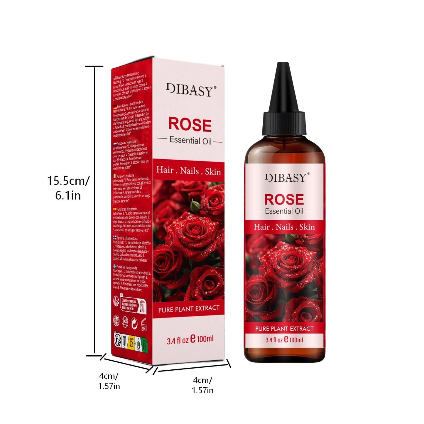 DIBASY Rose Essential Oil - 100ml Floral Scented Plant Oil for Diffuser & Skin Care, Natural Aromatherapy Gift for Home Spa, Gifting & Personal Use