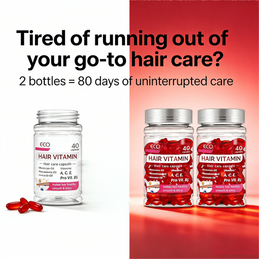 ECO FINEST Hair Vitamin Capsules 2-Pack (80 Caps) - Moroccan Oil & Avocado Oil for Colored Hair - Travel-Friendly