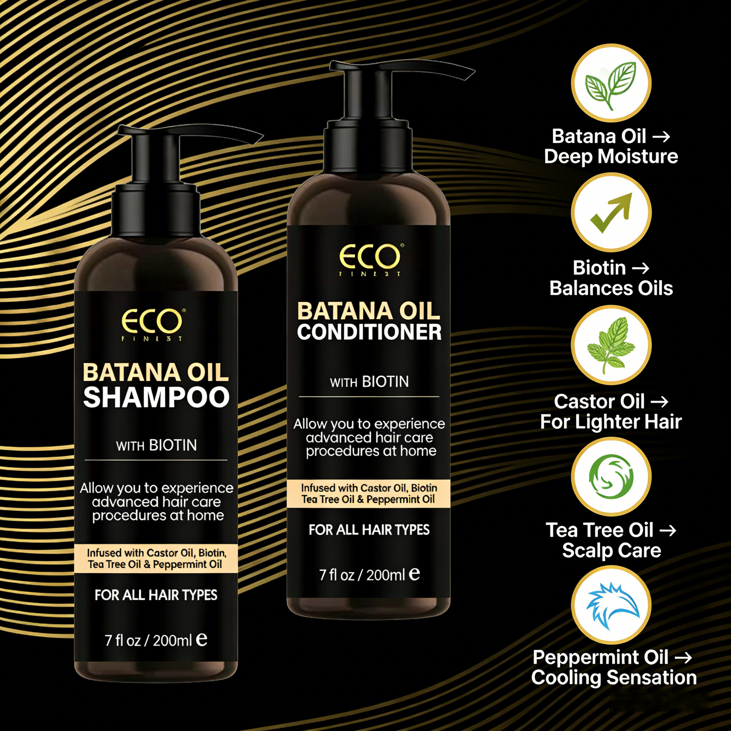 200ml x 2 Batana Oil Shampoo & Conditioner Set – Advanced Hair Growth Formula with Biotin, Castor Oil & Tea Tree for Stronger, Thicker Hair