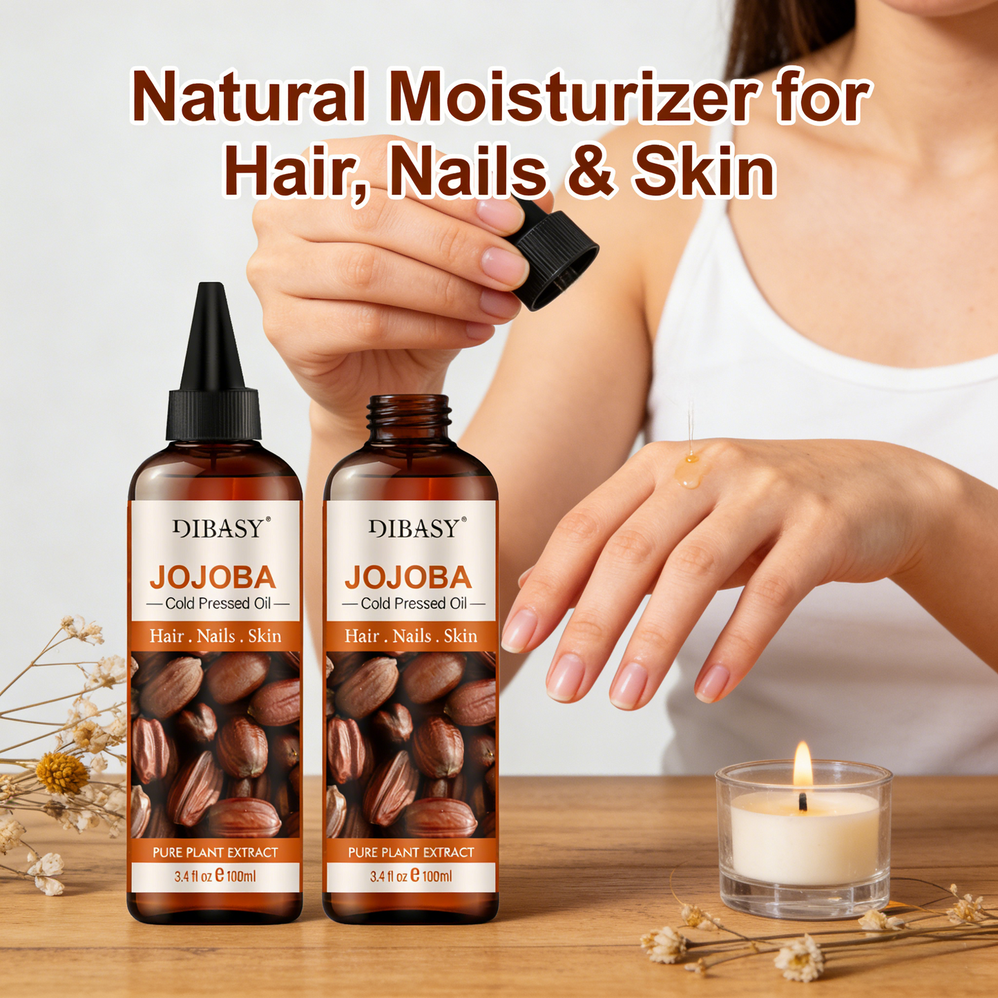 100ml Jojoba Oil – Pure Cold-Pressed Plant Oil for Hair, Nails & Skin Care, Natural Moisturizer for Face, Body & Scalp