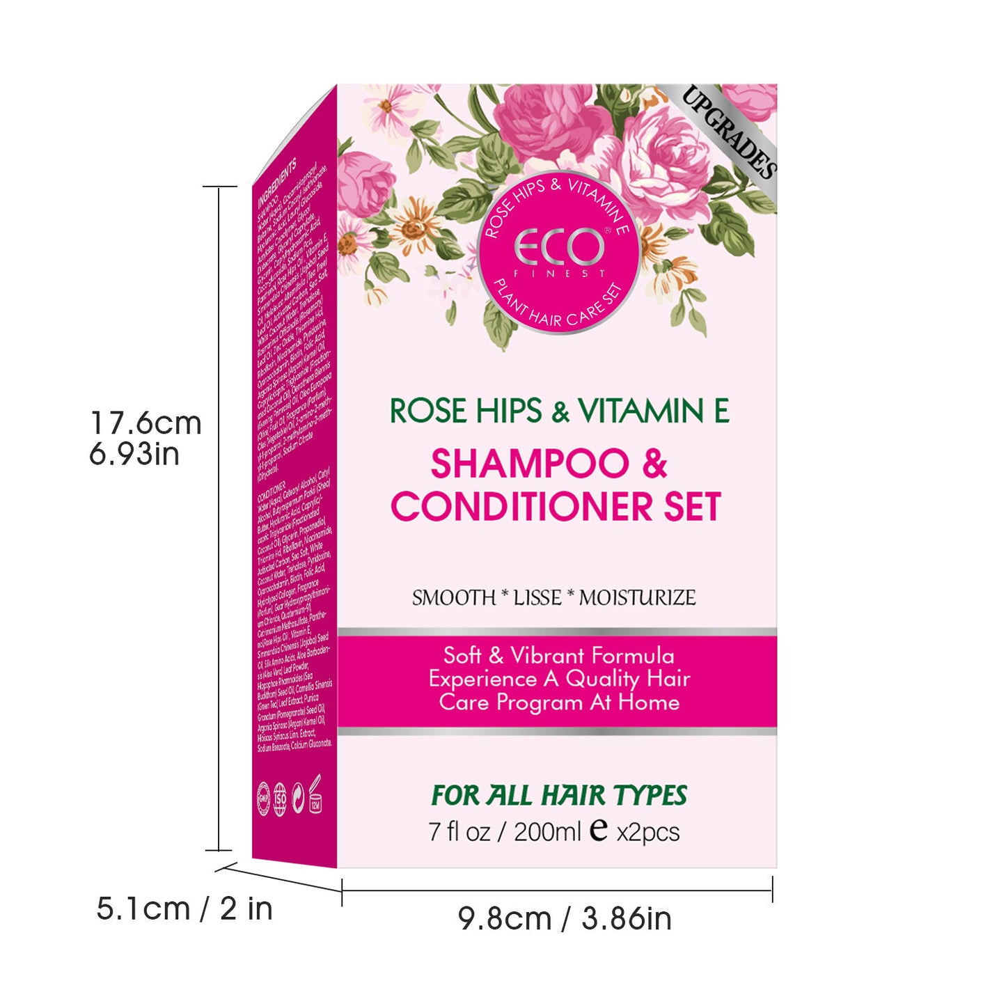 200ml x 2 Rose Hips & Vitamin E Shampoo & Conditioner Set – Plant-Based Hair Care for Soft, Moisturized Hair