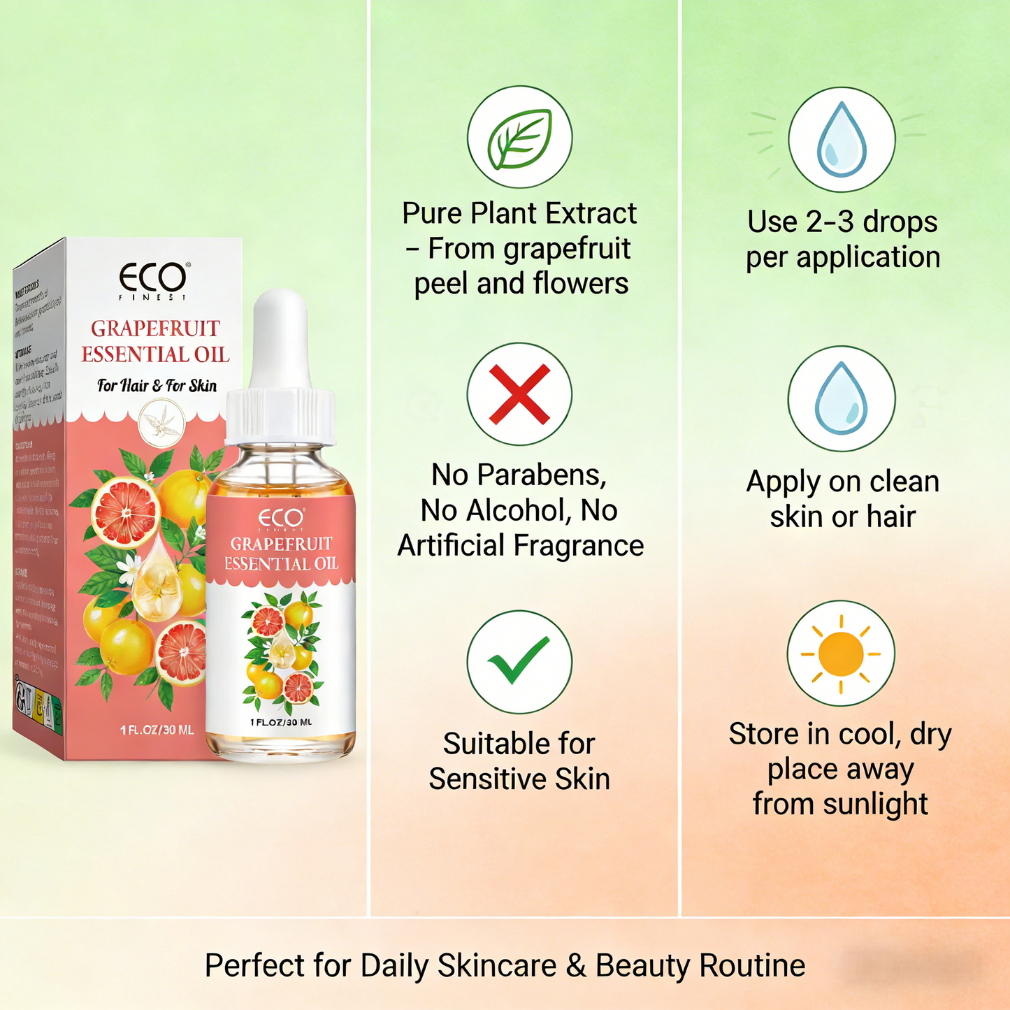 30ml Grapefruit Essential Oil – Pure, Natural & Uplifting for Hair, Skin, Aromatherapy & Diffuser Use