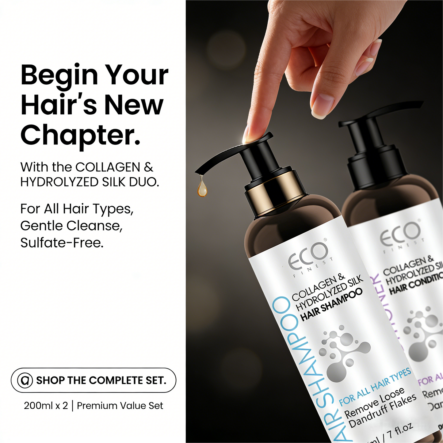 200ml x2 Collagen & Hydrolyzed Silk Shampoo & Conditioner Set