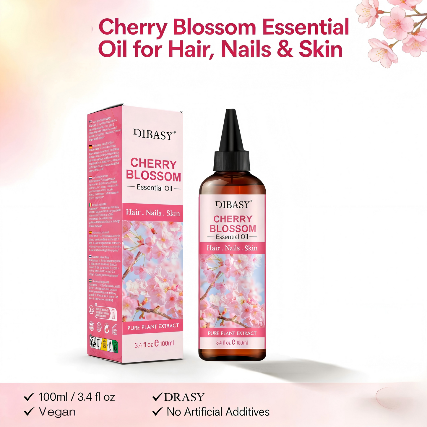 100ml Cherry Blossom Essential Oil – Pure, Floral Scent for Hair, Skin, Aromatherapy & Diffuser Use