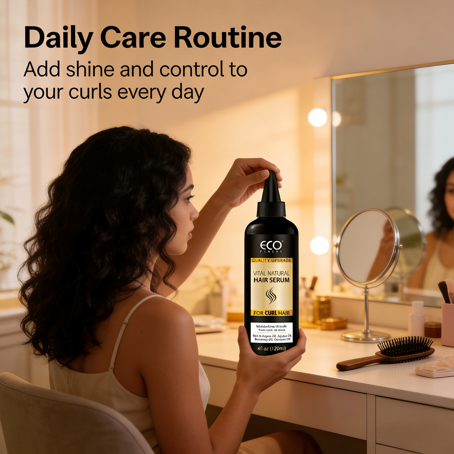 120ml Natural Hair Serum – Moisturizing & Strengthening Formula for Curly, Dry & Damaged Hair with Argan, Jojoba & Coconut Oils