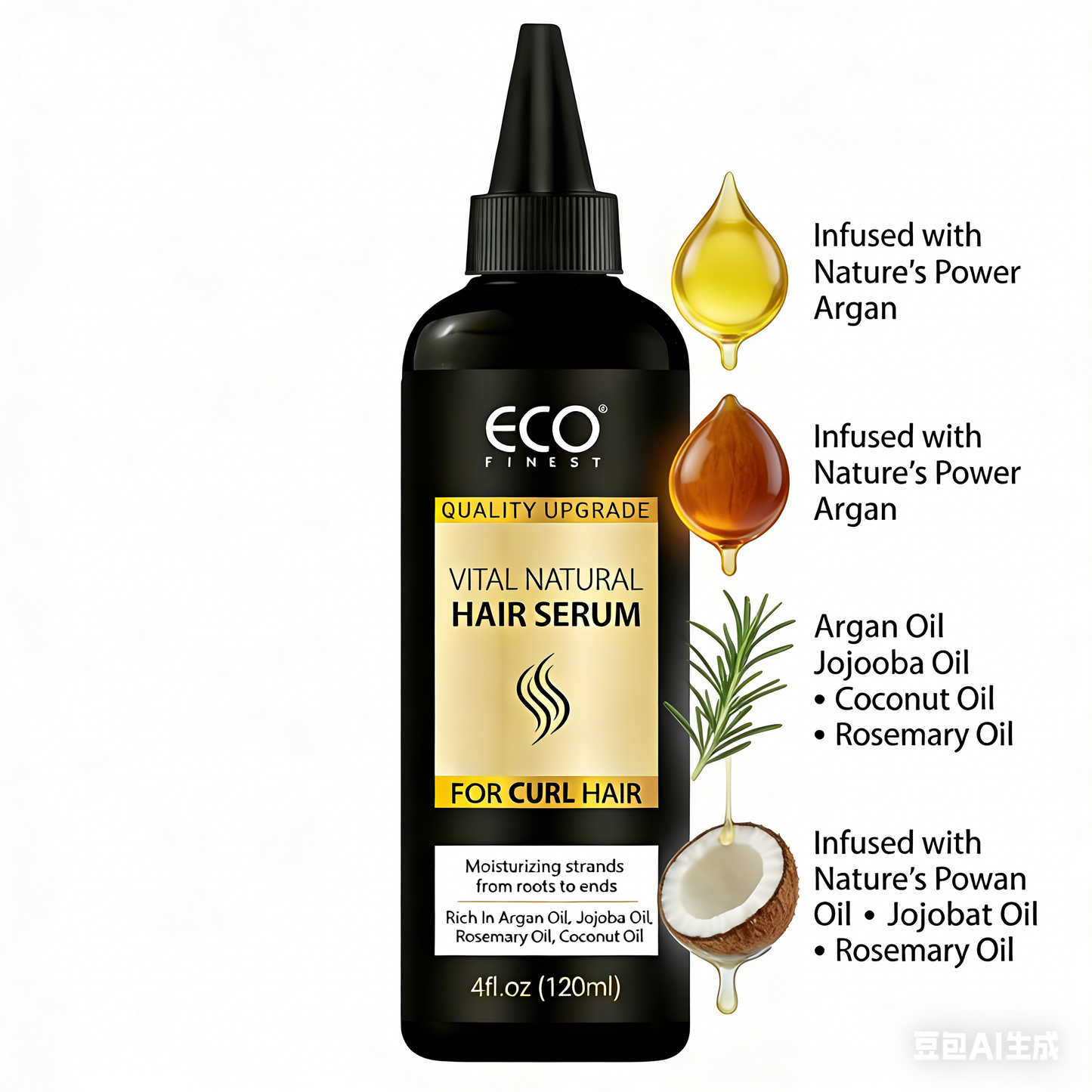 120ml Natural Hair Serum – Moisturizing & Strengthening Formula for Curly, Dry & Damaged Hair with Argan, Jojoba & Coconut Oils