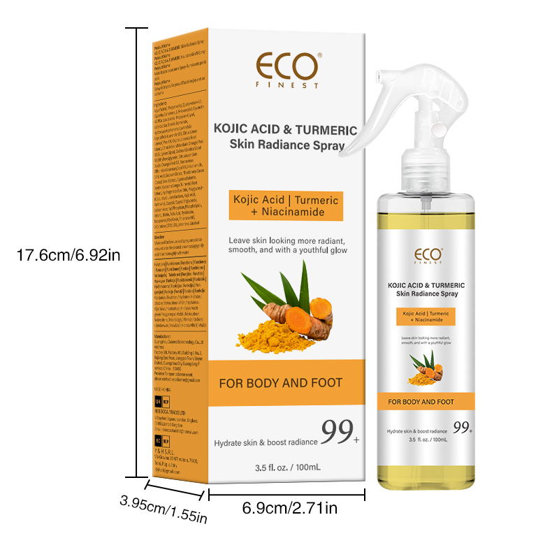 100ml Kojic Acid & Turmeric Skin Radiance Spray – Brighten, Hydrate & Glow for Body & Feet