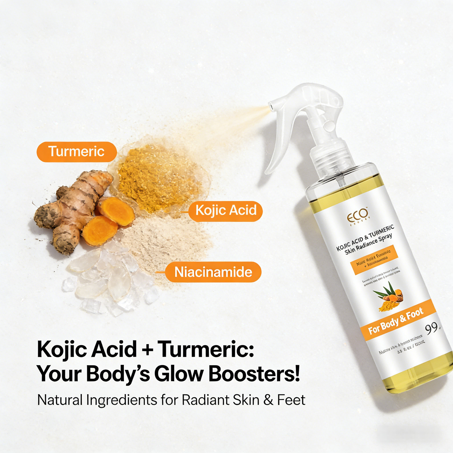 100ml Kojic Acid & Turmeric Skin Radiance Spray – Brighten, Hydrate & Glow for Body & Feet
