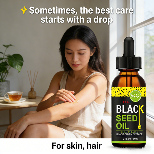 60ml cold-pressed black seed oil, suitable for all hair and skin types, not only helps nourish the skin and smooth the hair, but also supports nail health by improving dryness and brittleness