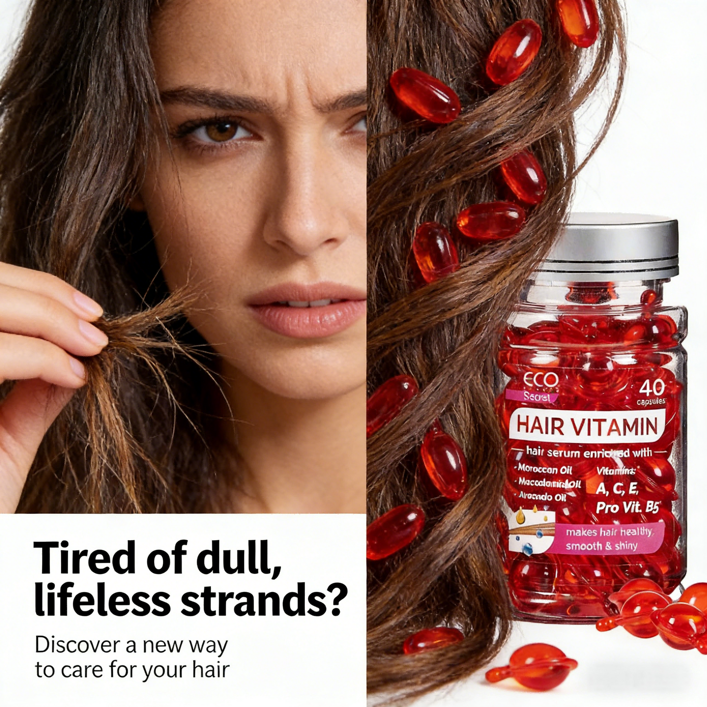 Hair Vitamin Oil Capsules – 40 Count | Enriched with Vitamins A, C, E & Pro-Vitamin B5 | Plant-Based Oils for Hair Care | Daily Supplement for Soft & Healthy-Looking Hair