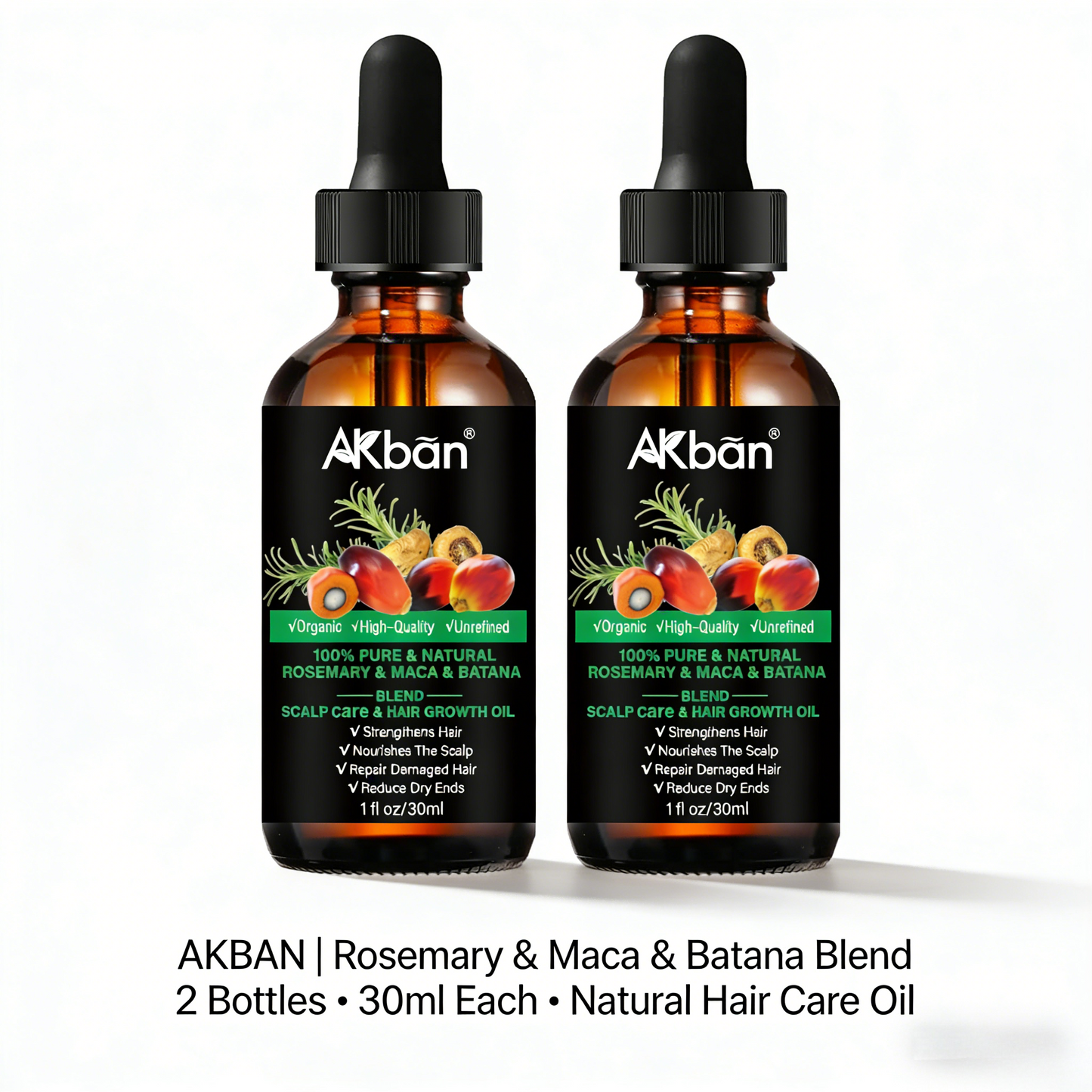 2 x 30ml AKBAN Rosemary & Maca & Batana Oil – Natural Hair Care Blend for Scalp & Hair | Organic, Unrefined, Lightweight Formula