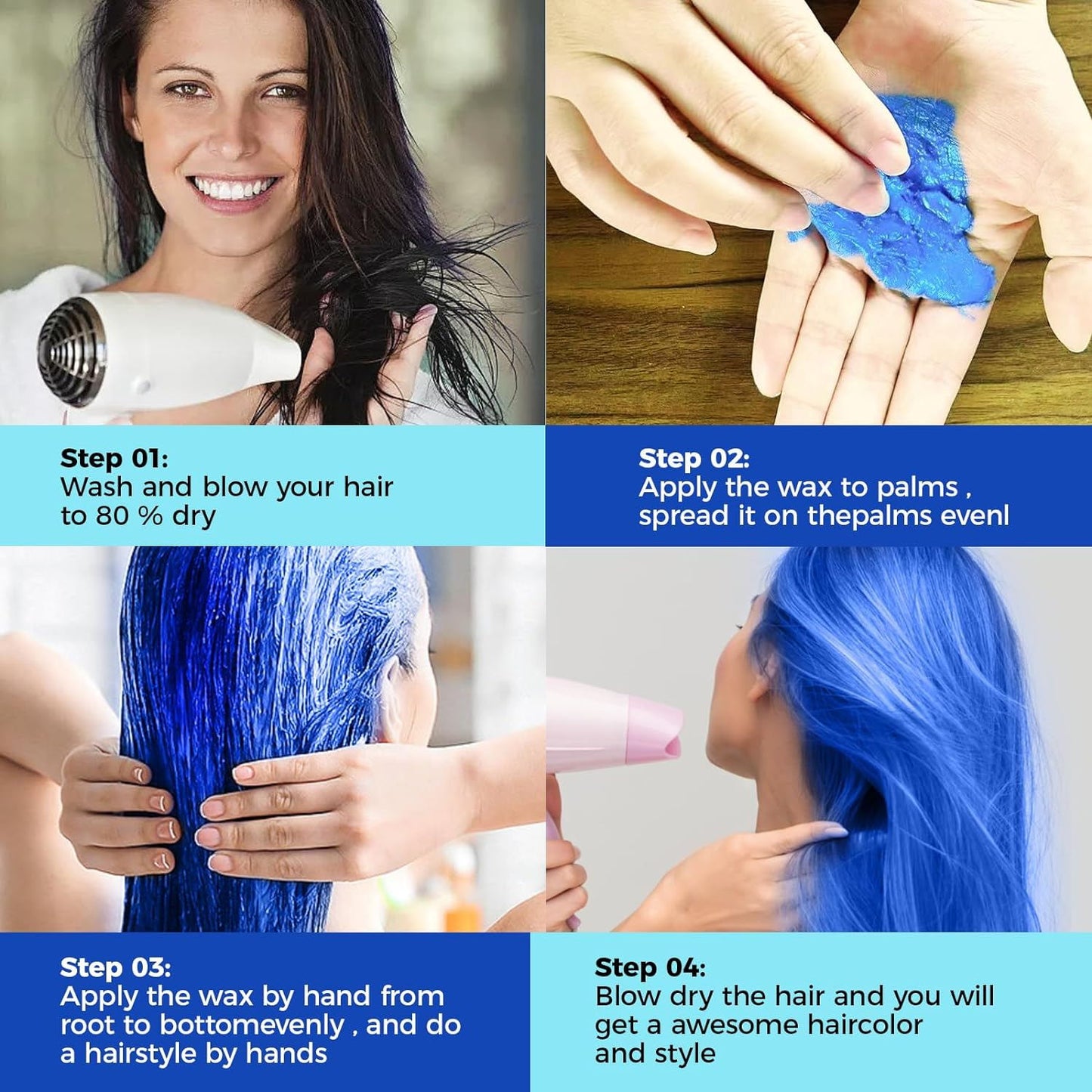 120g Temporary Blue Hair Color Wax – Creamy Styling Paste for Bold, Washable Looks