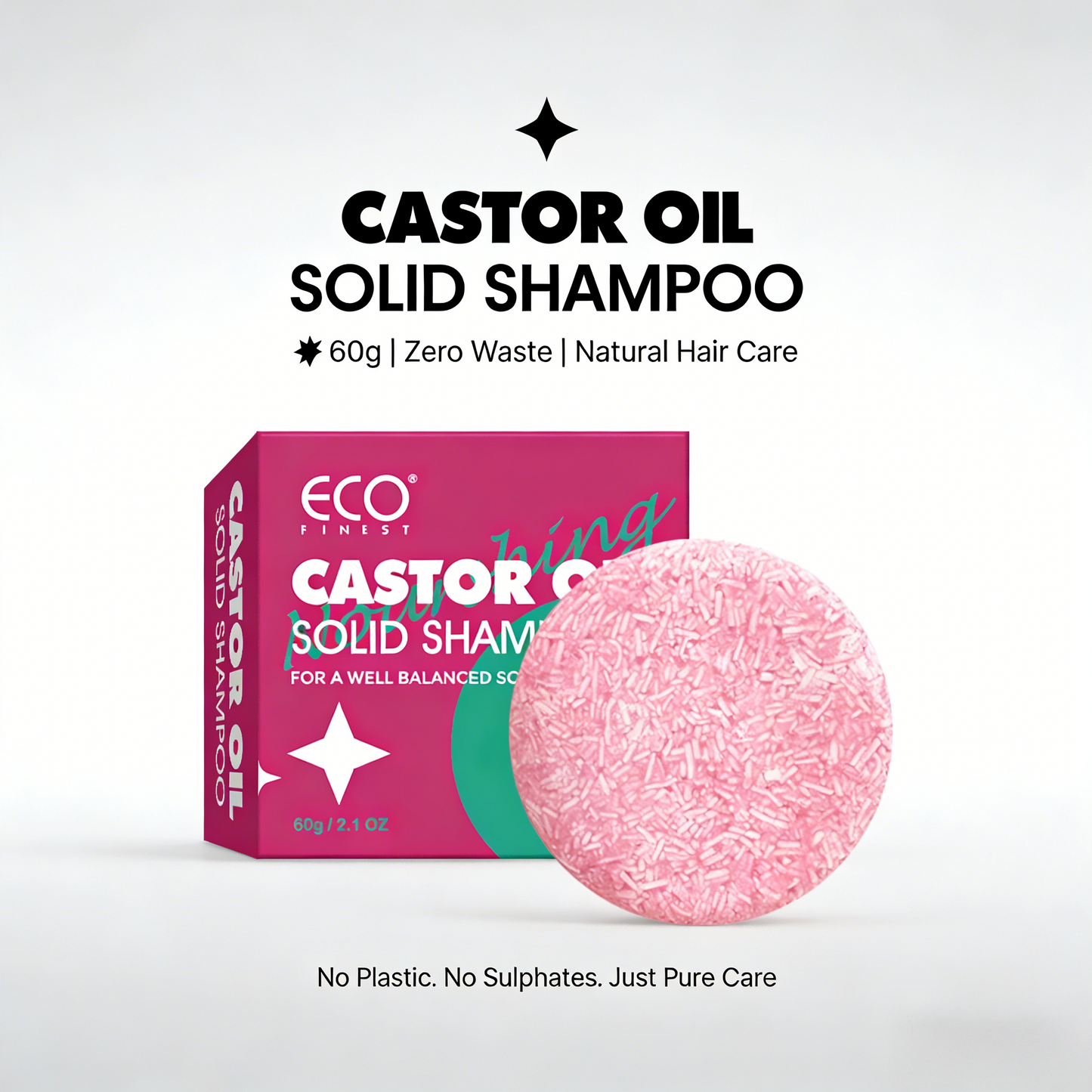 60g Castor Oil Solid Shampoo Bar – Natural Hair Growth & Anti-Hair Fall, Zero Waste Vegan Shampoo for All Hair Types