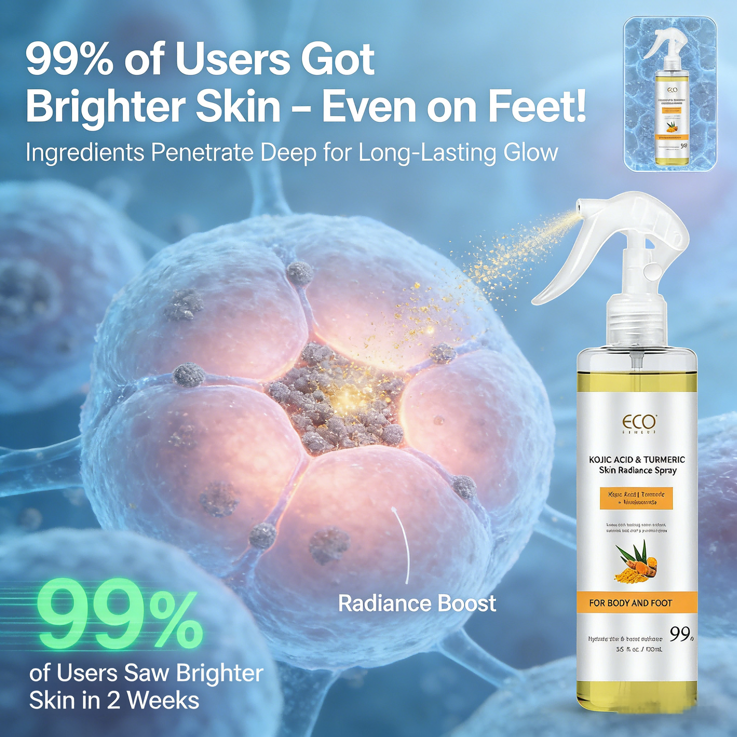 100ml Kojic Acid & Turmeric Skin Radiance Spray – Brighten, Hydrate & Glow for Body & Feet