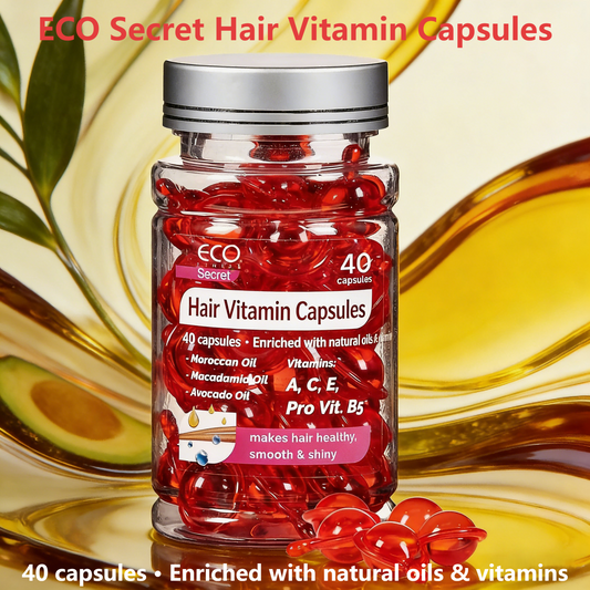 Hair Vitamin Oil Capsules – 40 Count | Enriched with Vitamins A, C, E & Pro-Vitamin B5 | Plant-Based Oils for Hair Care | Daily Supplement for Soft & Healthy-Looking Hair