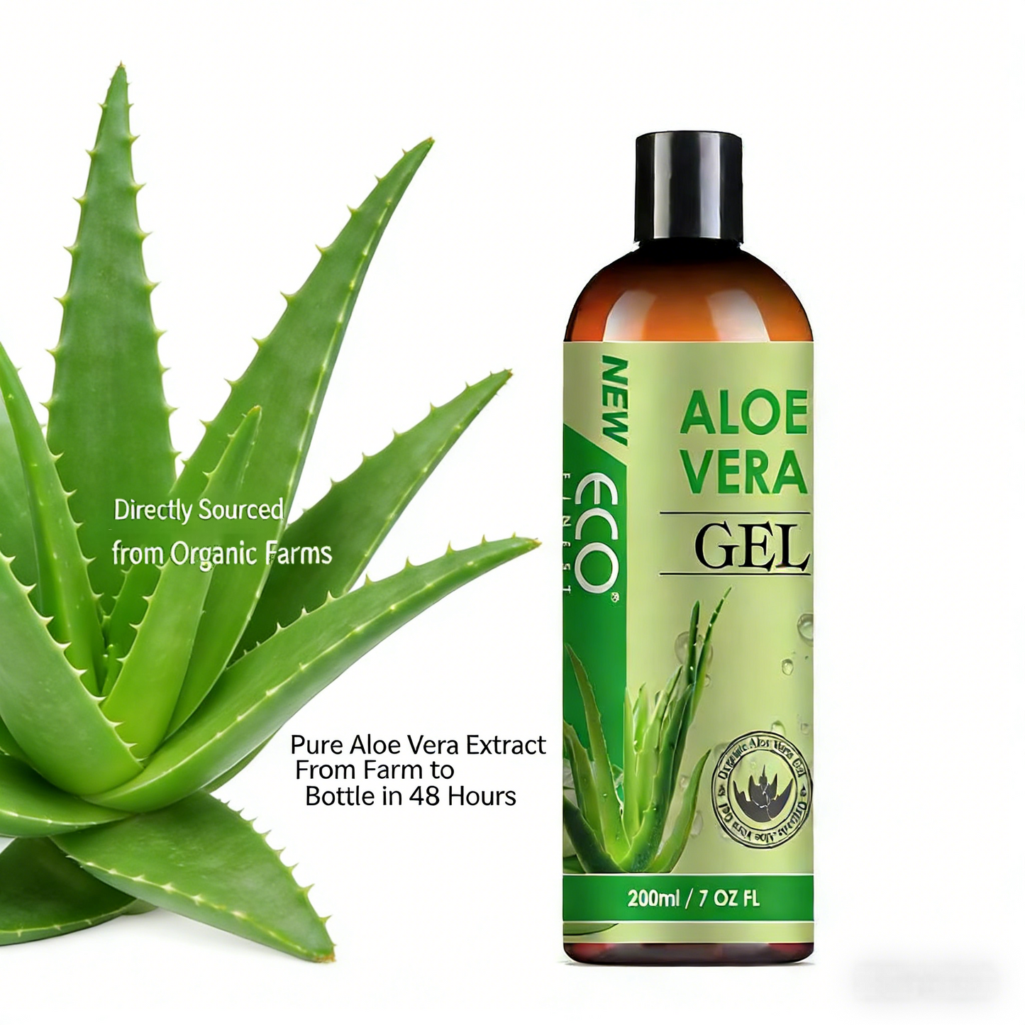 NEW Eco Aloe Vera Gel 200ml – Natural Moisturizing Gel for Face, Body & Hair Ends | Organic Aloe Extract | Lightweight & Fast-Absorbing Formula