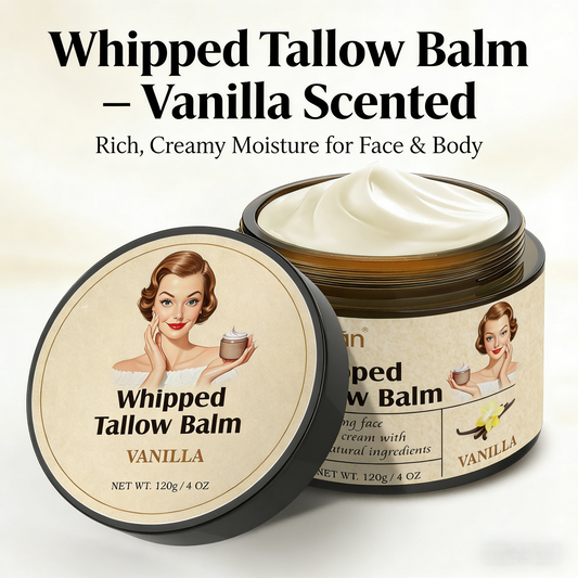 120g Whipped Tallow Balm – Vanilla Scented Moisturizing Cream for Face & Body
