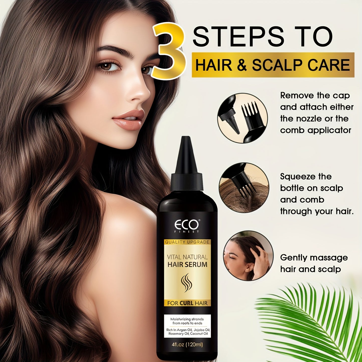 120ml Natural Hair Serum – Moisturizing & Strengthening Formula for Curly, Dry & Damaged Hair with Argan, Jojoba & Coconut Oils