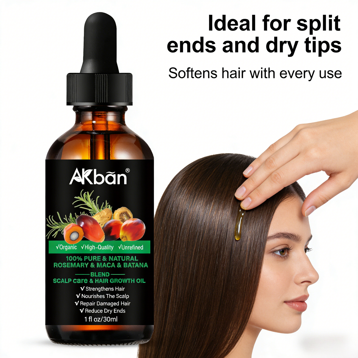 2 x 30ml AKBAN Rosemary & Maca & Batana Oil – Natural Hair Care Blend for Scalp & Hair | Organic, Unrefined, Lightweight Formula