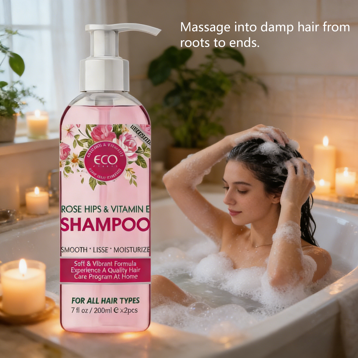 200ml x 2 Rose Hips & Vitamin E Shampoo & Conditioner Set – Plant-Based Hair Care for Soft, Moisturized Hair