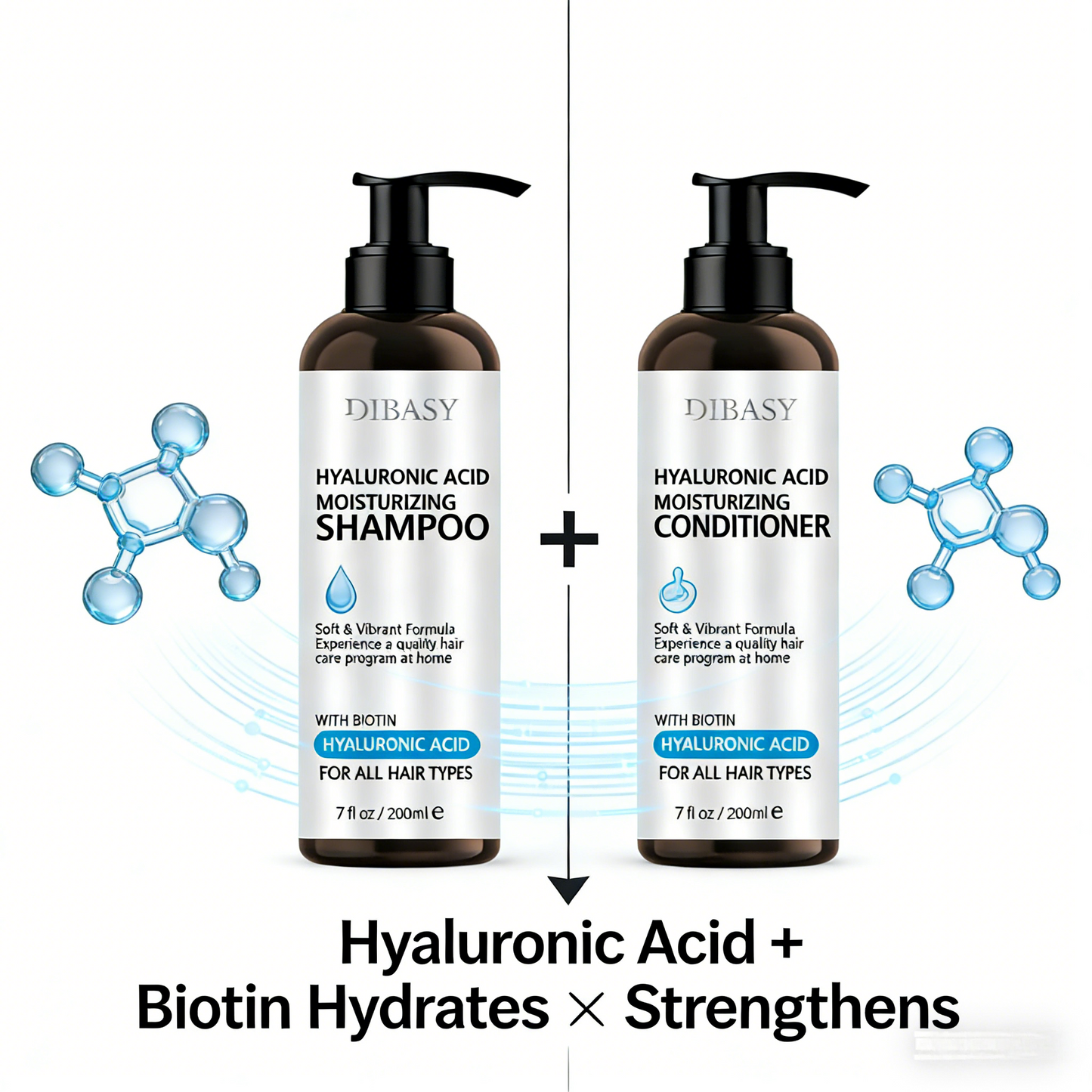 200ml x 2 Hyaluronic Acid Shampoo & Conditioner Set – Deep Moisturizing Formula with Biotin for Soft, Smooth and Healthy Hair