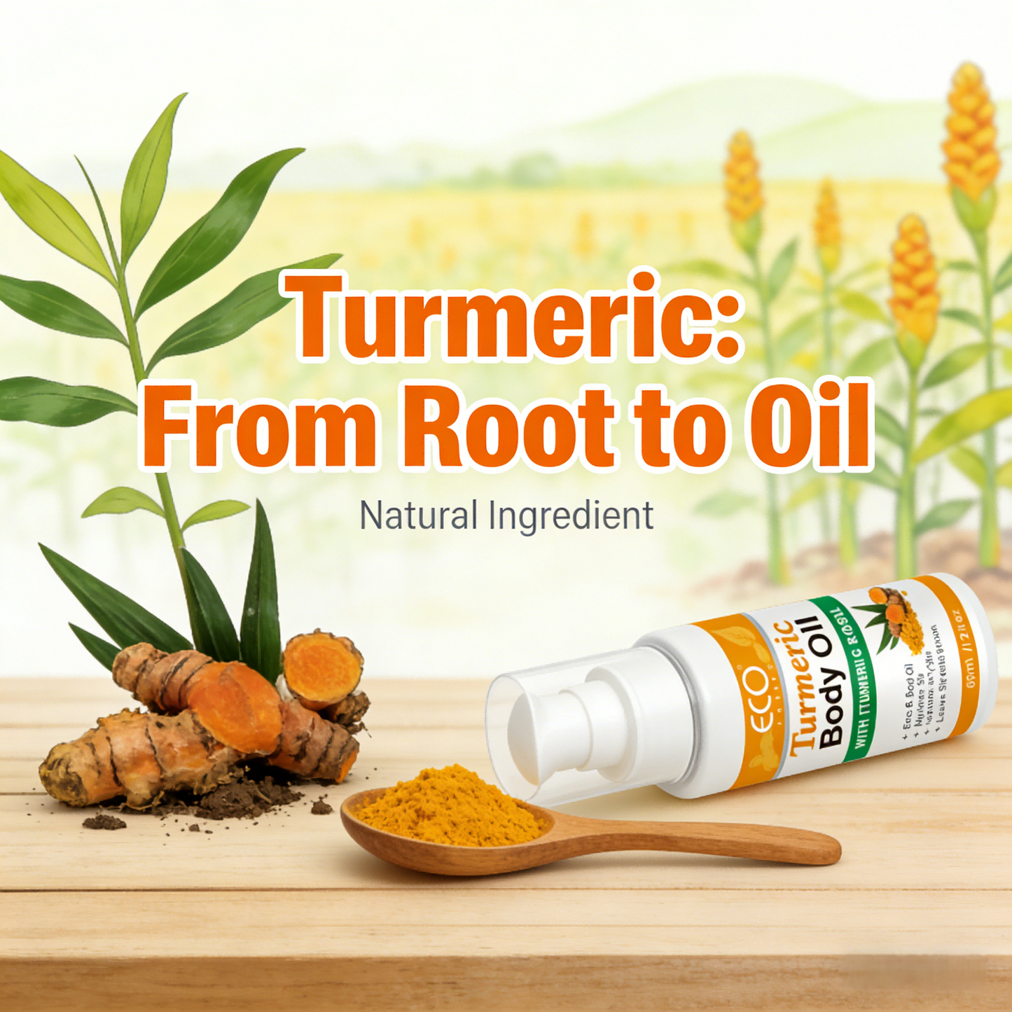 ECO Finest Turmeric Body Oil – 100ml | Glow from Within with Natural Turmeric & Rose