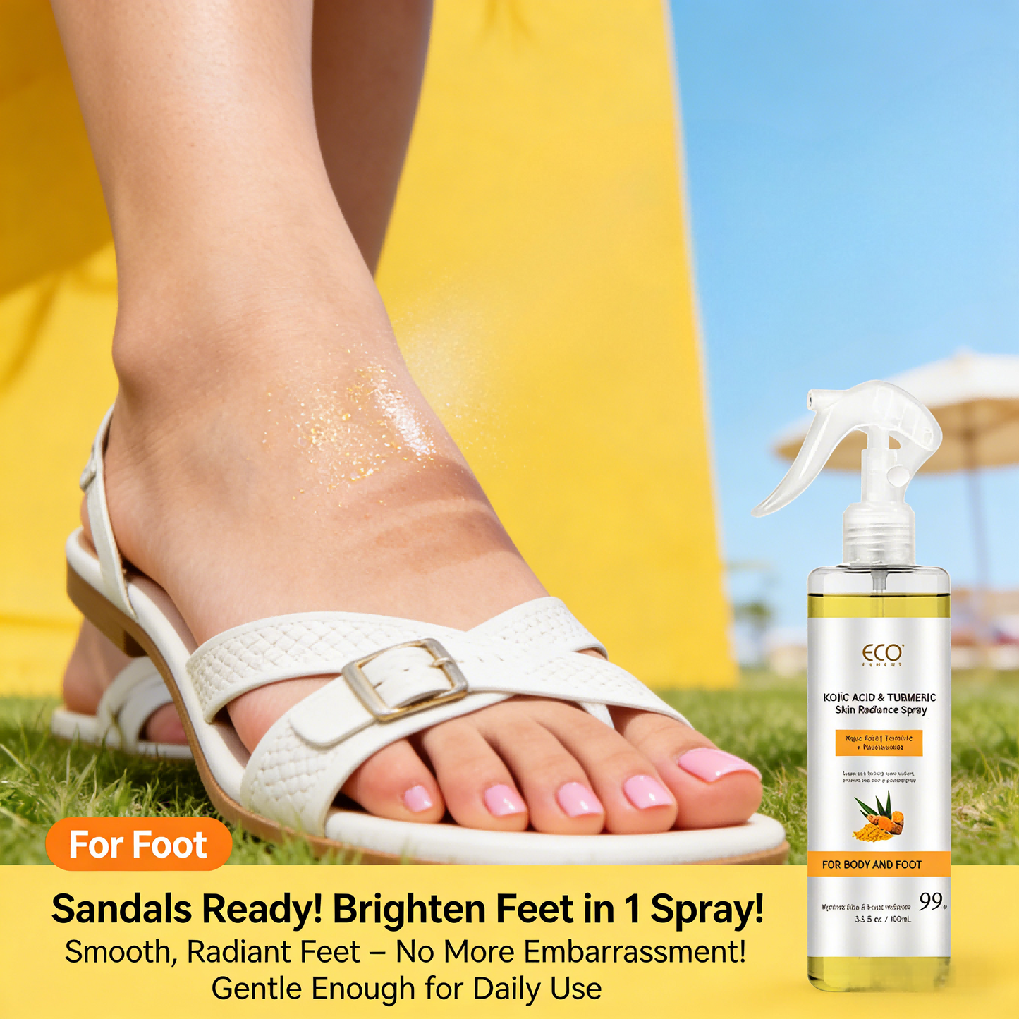 100ml Kojic Acid & Turmeric Skin Radiance Spray – Brighten, Hydrate & Glow for Body & Feet