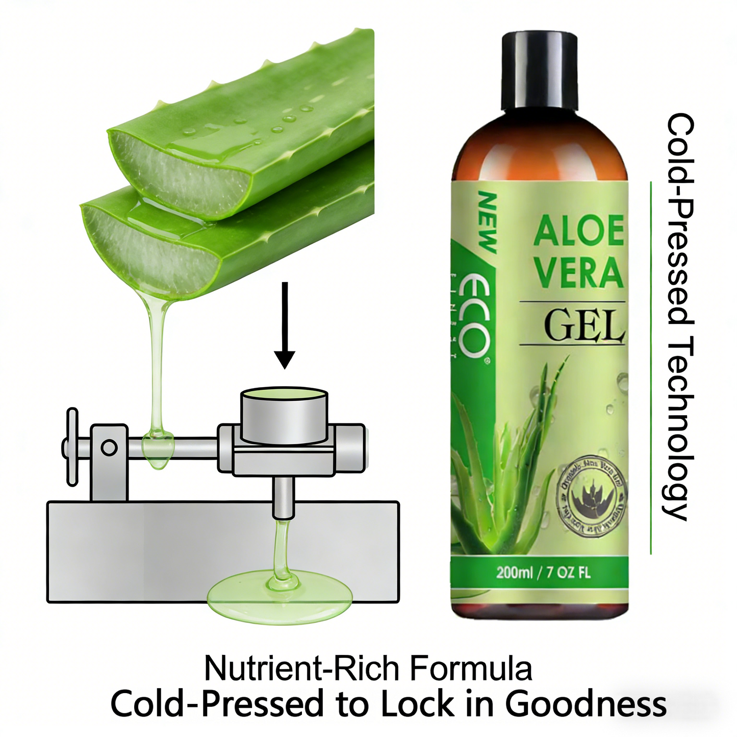 NEW Eco Aloe Vera Gel 200ml – Natural Moisturizing Gel for Face, Body & Hair Ends | Organic Aloe Extract | Lightweight & Fast-Absorbing Formula