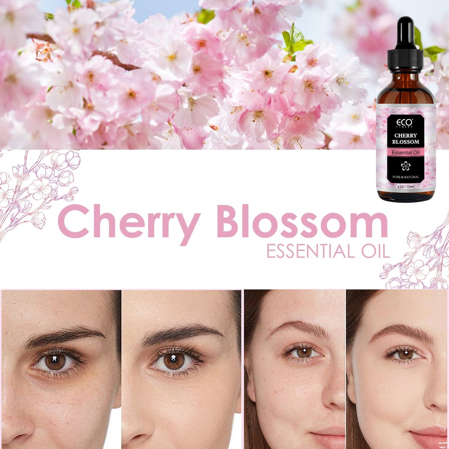 120ml Cherry Blossom Essential Oil – Pure & Natural Floral Scent for Aromatherapy, Diffuser, Skin & Hair Care