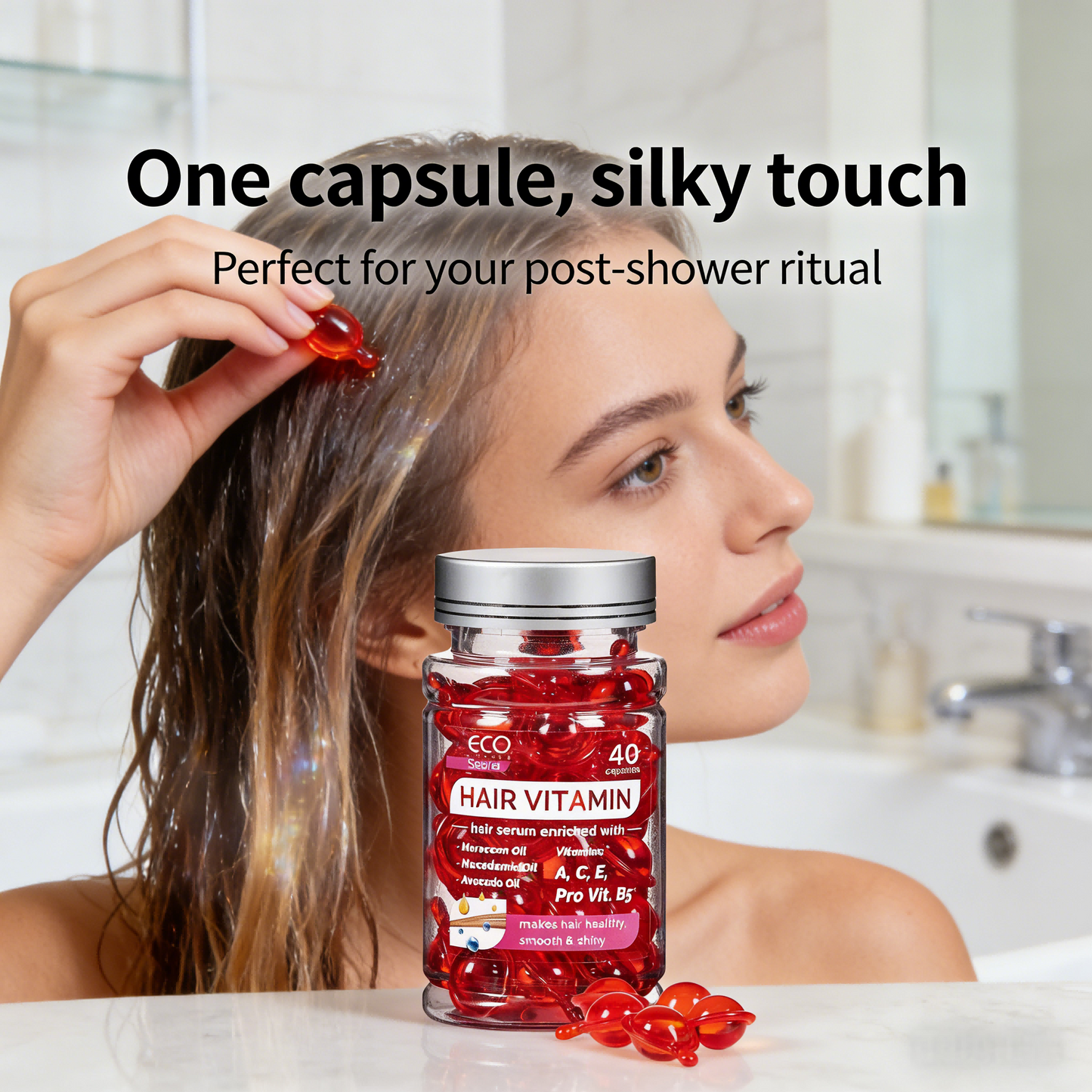 Hair Vitamin Oil Capsules – 40 Count | Enriched with Vitamins A, C, E & Pro-Vitamin B5 | Plant-Based Oils for Hair Care | Daily Supplement for Soft & Healthy-Looking Hair