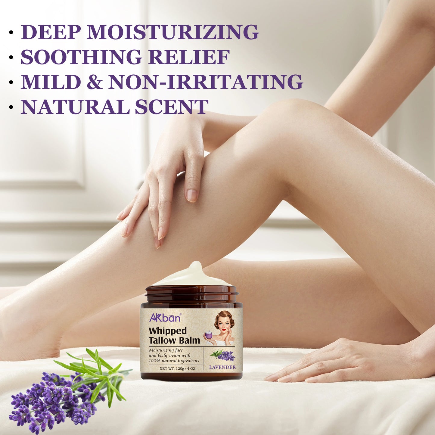 Hand Mixed Beef Fat Cream - Gentle And Moisturizing, Rich In Organic Lavender Essential Oil And Olive Oil