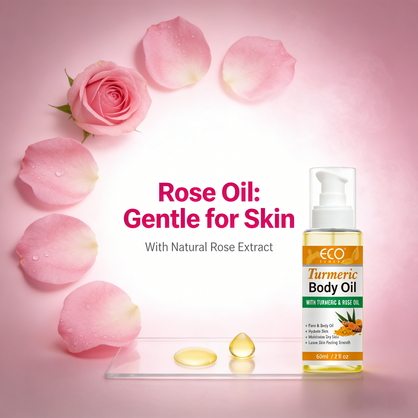 ECO Finest Turmeric Body Oil – 100ml | Glow from Within with Natural Turmeric & Rose