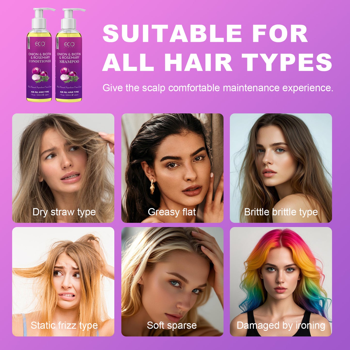 200ml x 2 Onion & Rosemary Shampoo & Conditioner Set – Natural Hair Growth Formula with Biotin, for Stronger, Thicker Hair and Scalp Care