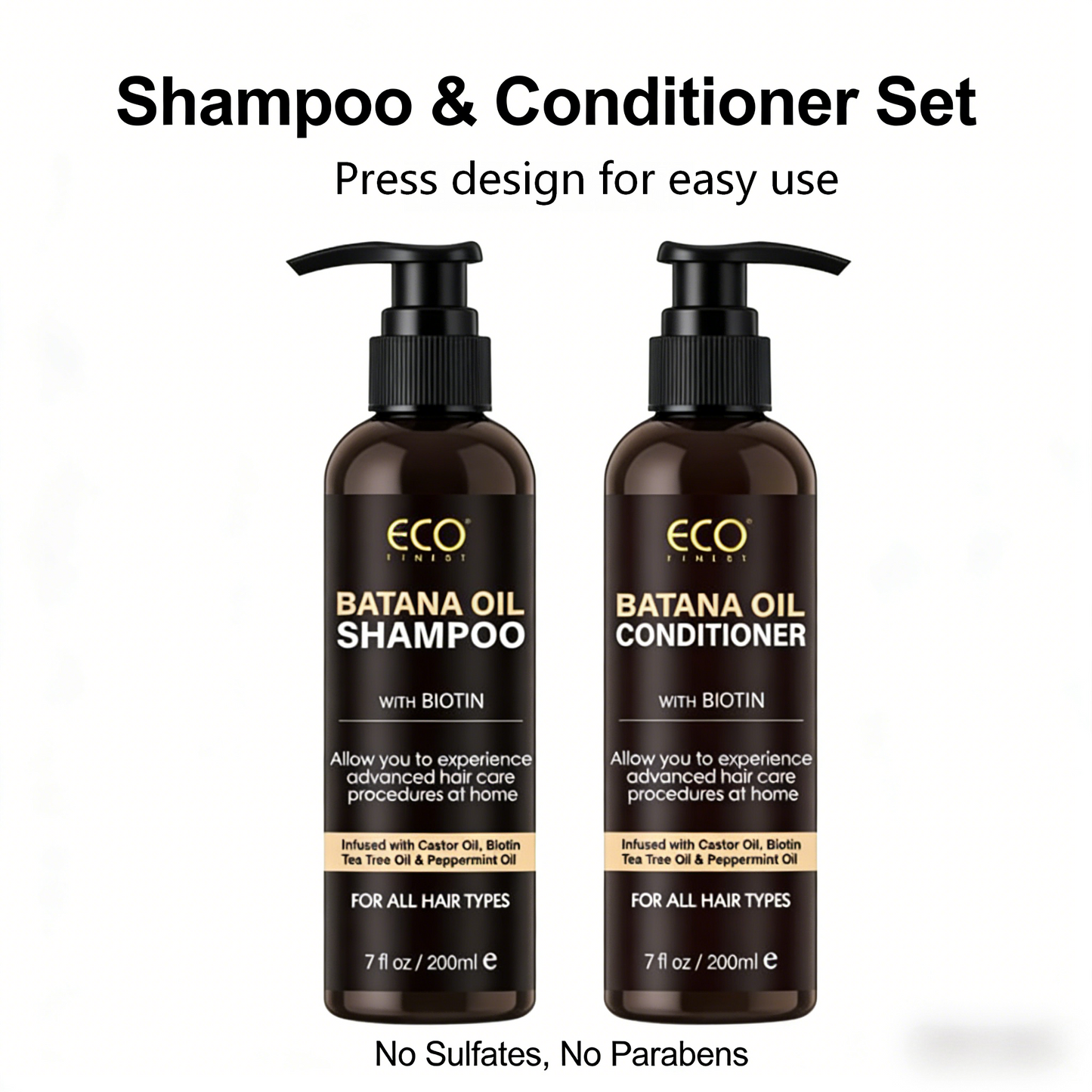 200ml x 2 Batana Oil Shampoo & Conditioner Set – Advanced Hair Growth Formula with Biotin, Castor Oil & Tea Tree for Stronger, Thicker Hair