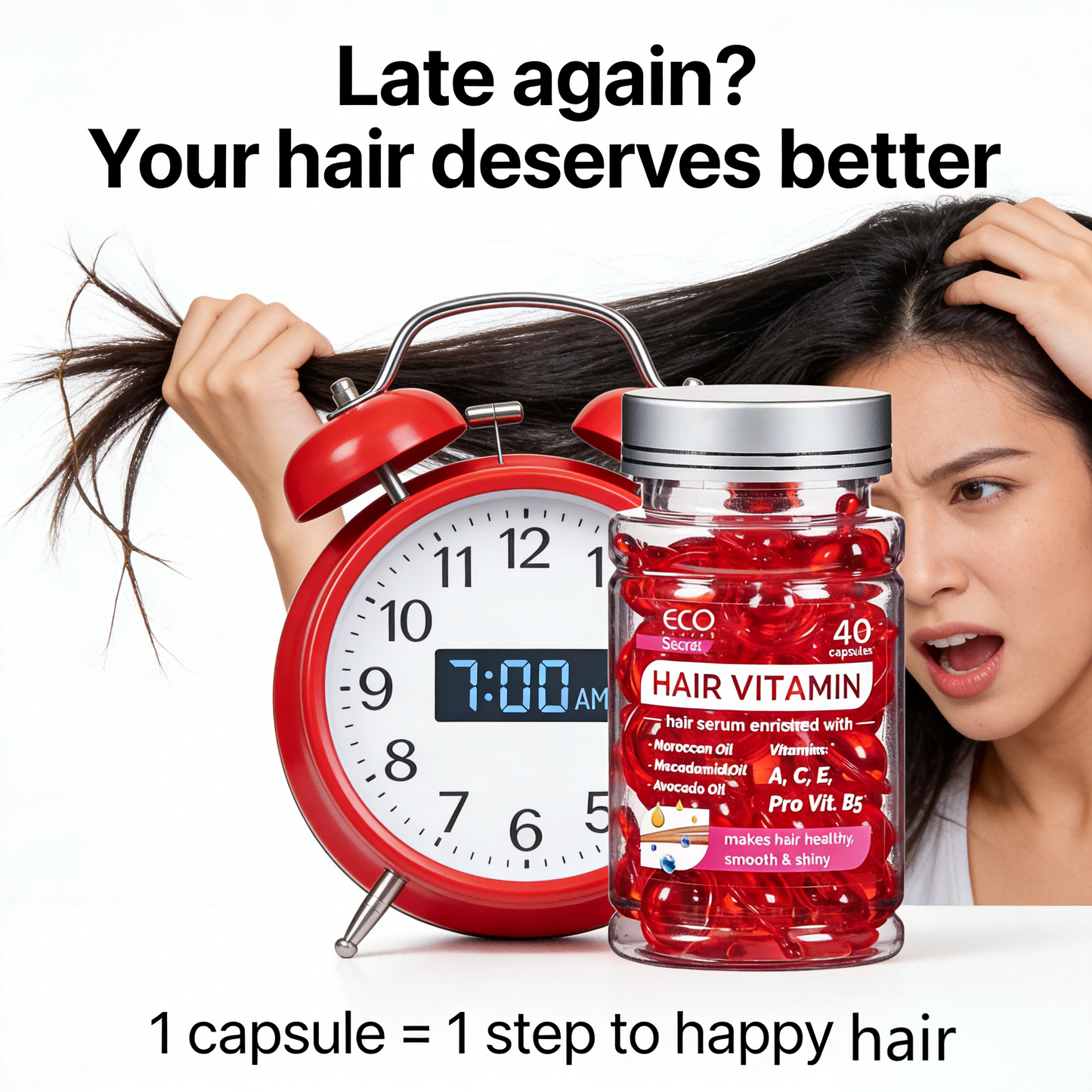 Hair Vitamin Oil Capsules – 40 Count | Enriched with Vitamins A, C, E & Pro-Vitamin B5 | Plant-Based Oils for Hair Care | Daily Supplement for Soft & Healthy-Looking Hair