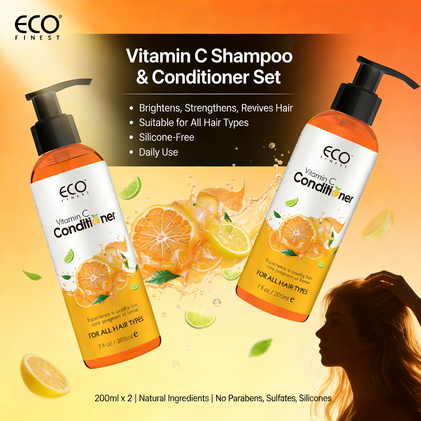200*2 ml Vitamin C Brightening Shampoo & Conditioner Set – Salon-Quality Care at Home
