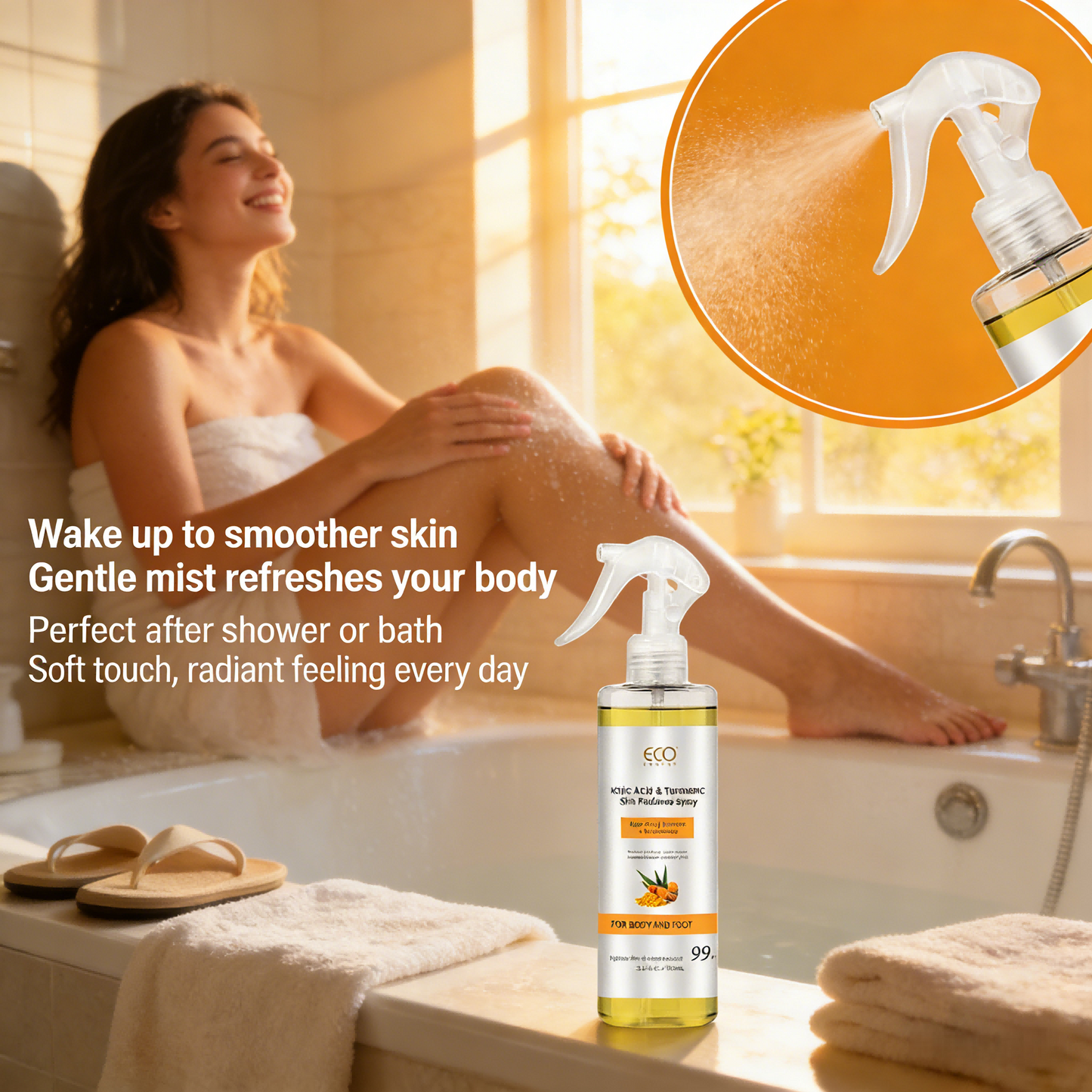 100ml Kojic Acid & Turmeric Skin Radiance Spray – Brighten, Hydrate & Glow for Body & Feet