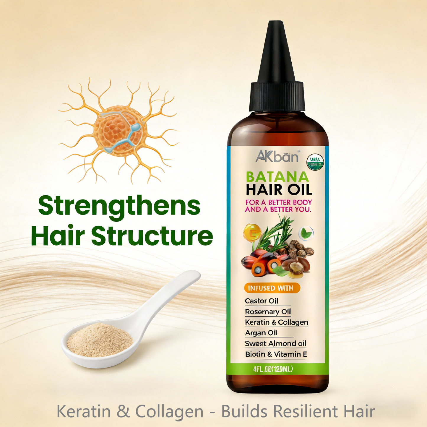 120ml Batana Hair Oil – Organic Growth & Repair Treatment with Castor, Rosemary & Argan Oils