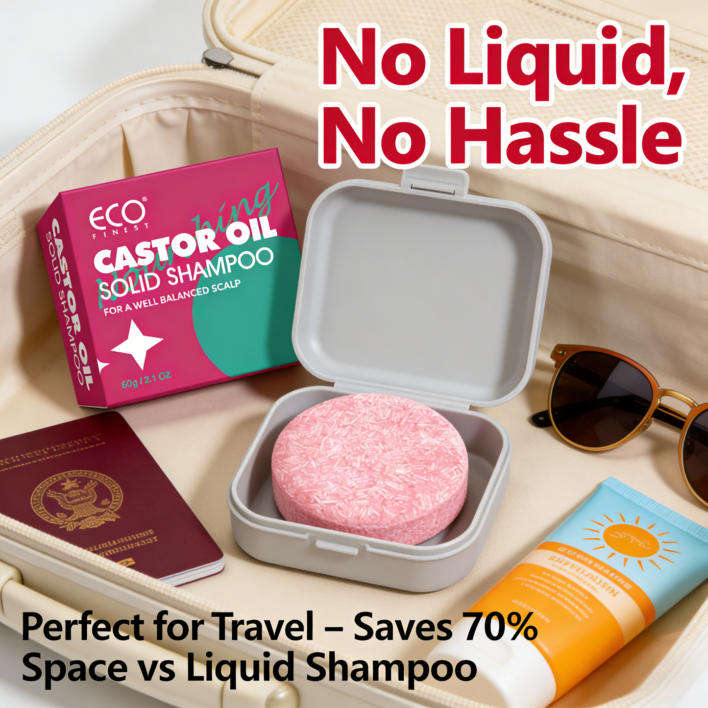 60g Castor Oil Solid Shampoo Bar – Natural Hair Growth & Anti-Hair Fall, Zero Waste Vegan Shampoo for All Hair Types