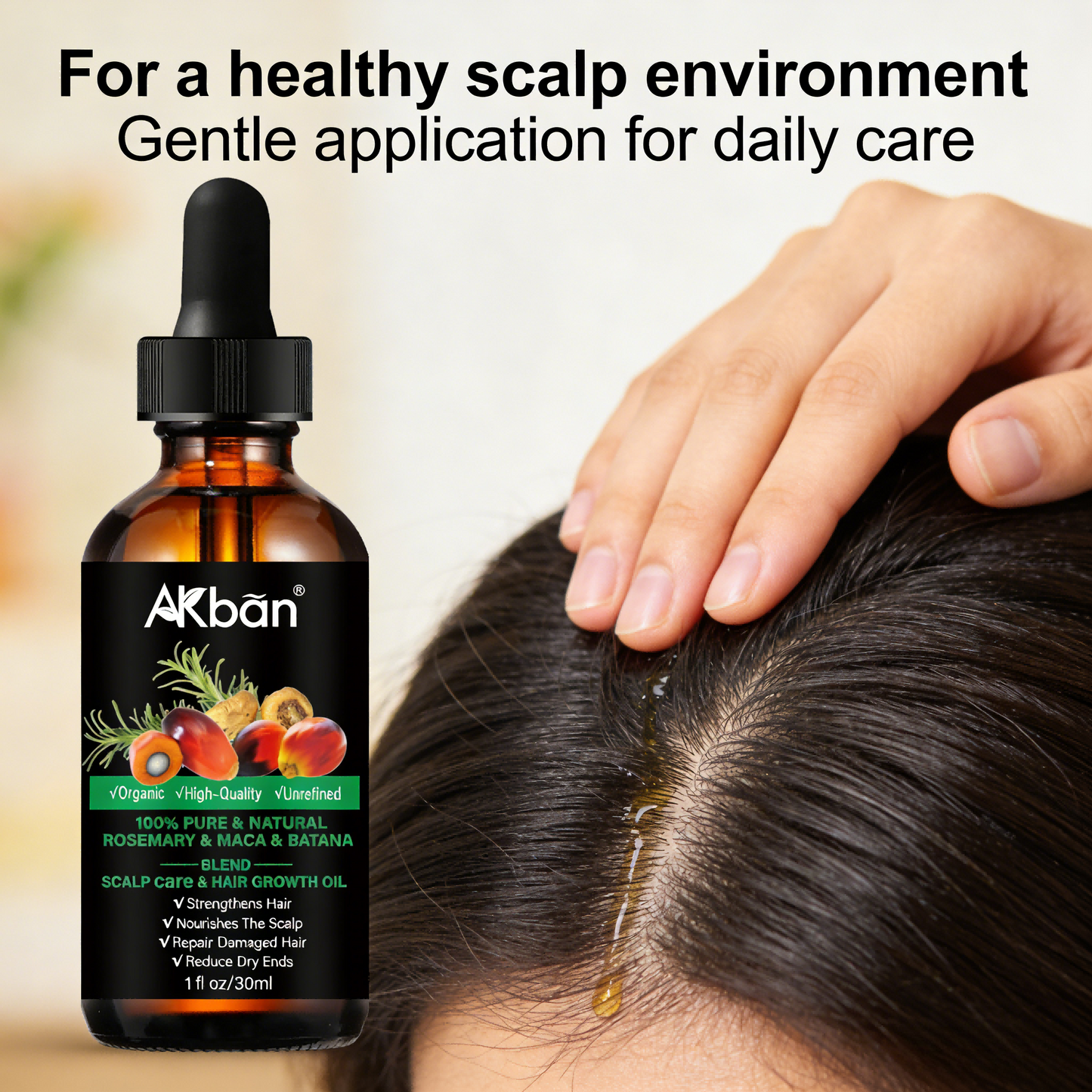 2 x 30ml AKBAN Rosemary & Maca & Batana Oil – Natural Hair Care Blend for Scalp & Hair | Organic, Unrefined, Lightweight Formula