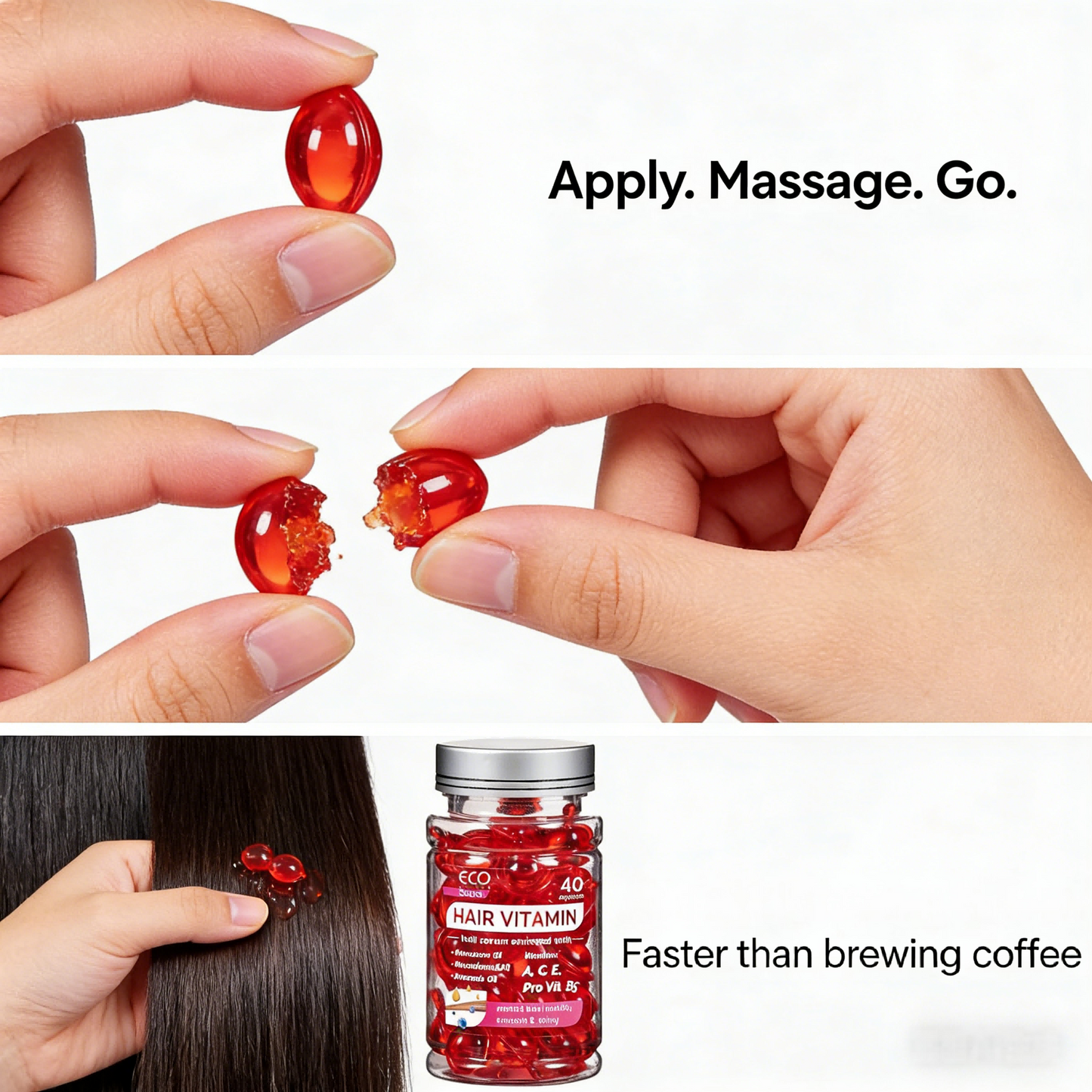 Hair Vitamin Oil Capsules – 40 Count | Enriched with Vitamins A, C, E & Pro-Vitamin B5 | Plant-Based Oils for Hair Care | Daily Supplement for Soft & Healthy-Looking Hair