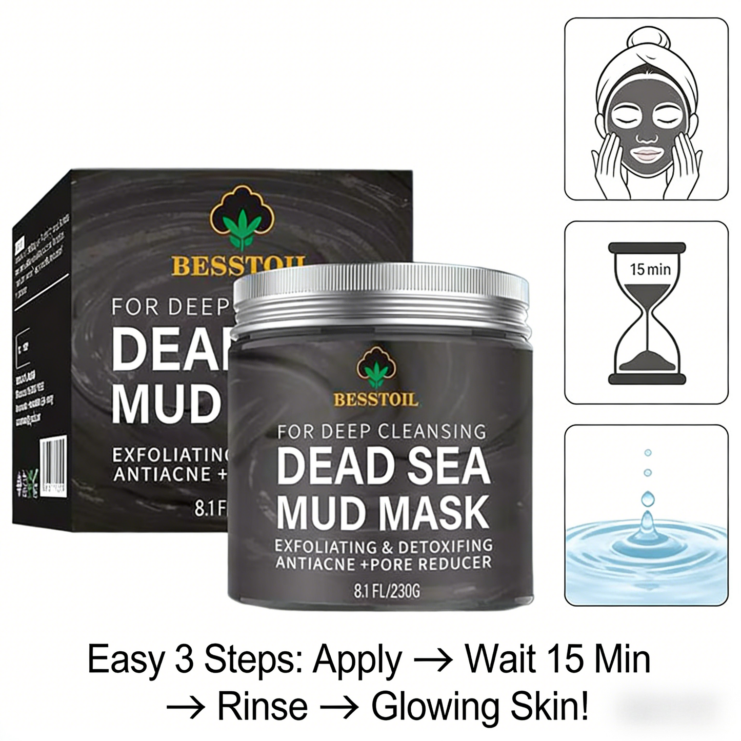 230g Dead Sea Mud Mask – Deep Cleansing & Exfoliating Face Mask for Oily, Acne-Prone Skin with Natural Minerals