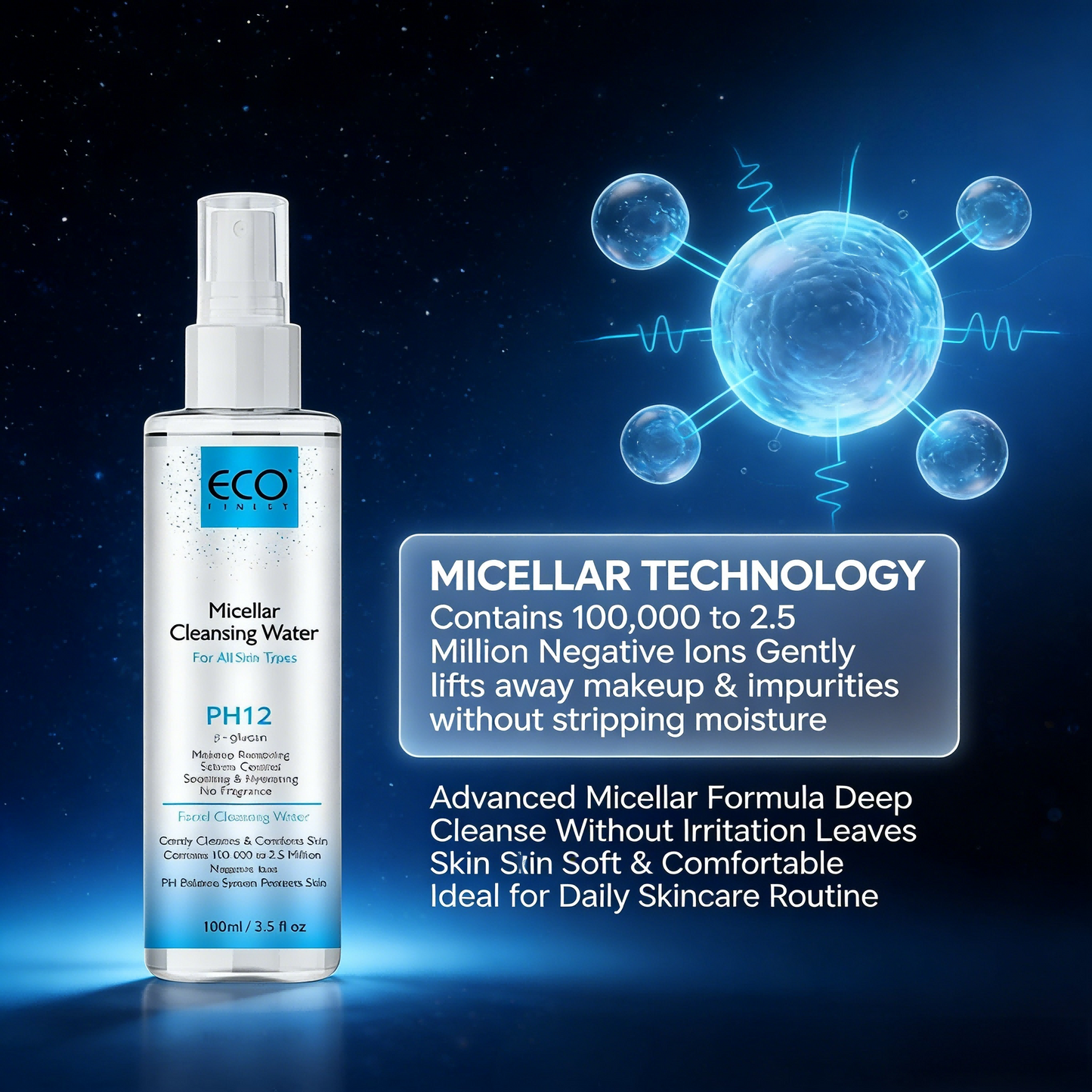 100ml PH12 Micellar Cleansing Water – Gentle, Fragrance-Free Makeup Remover for All Skin Types