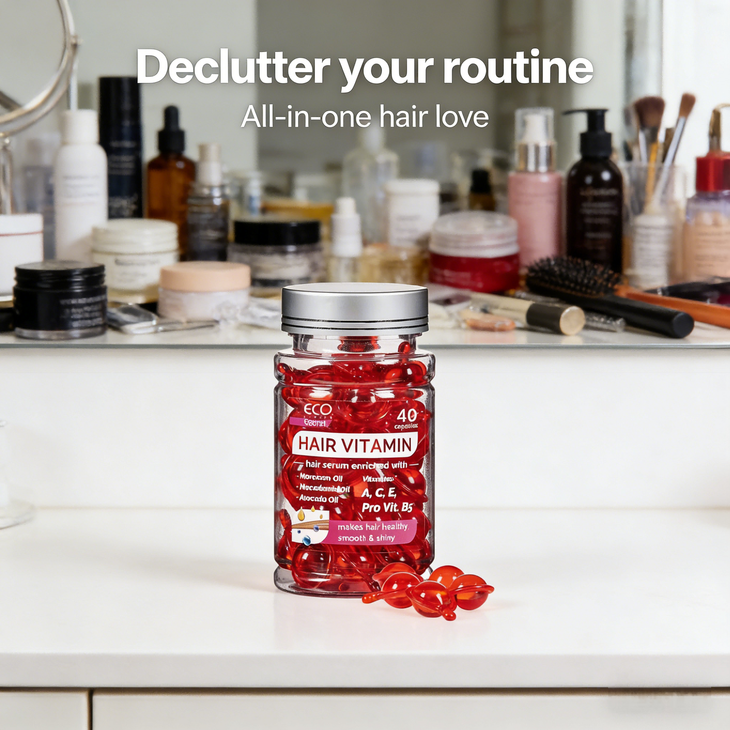 Hair Vitamin Oil Capsules – 40 Count | Enriched with Vitamins A, C, E & Pro-Vitamin B5 | Plant-Based Oils for Hair Care | Daily Supplement for Soft & Healthy-Looking Hair