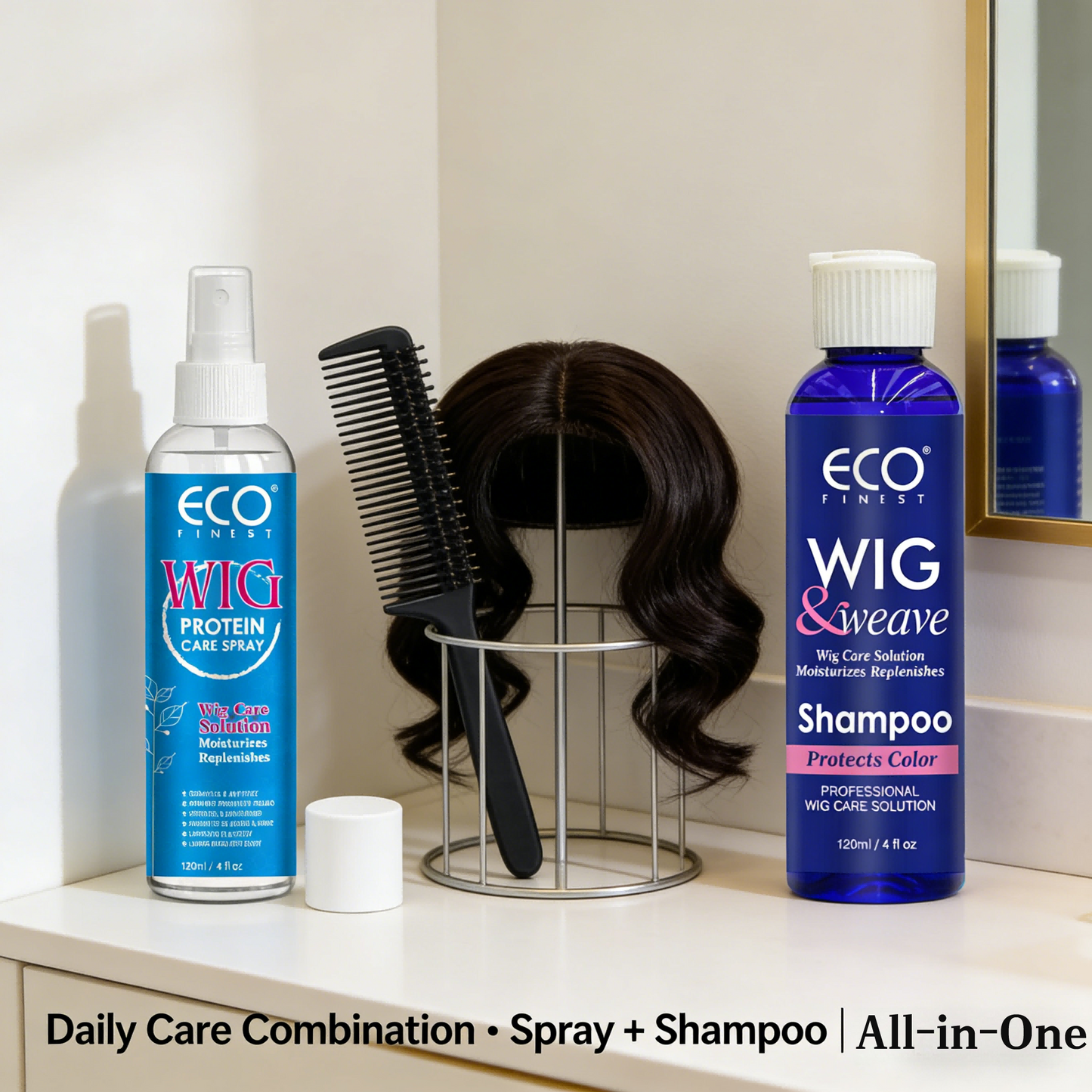 120ml*2 ECO FINEST Professional Wig Care Duo | Repair & Shine Spray + Color-Lock Shampoo